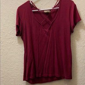 Burgundy top with low v neck